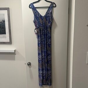 Half Moon- ultra soft Chic Blue and Gold Patterned Maxi Dress.